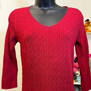 Talbots Petites Red Cable Knit Pima Cotton Sweater Size Small